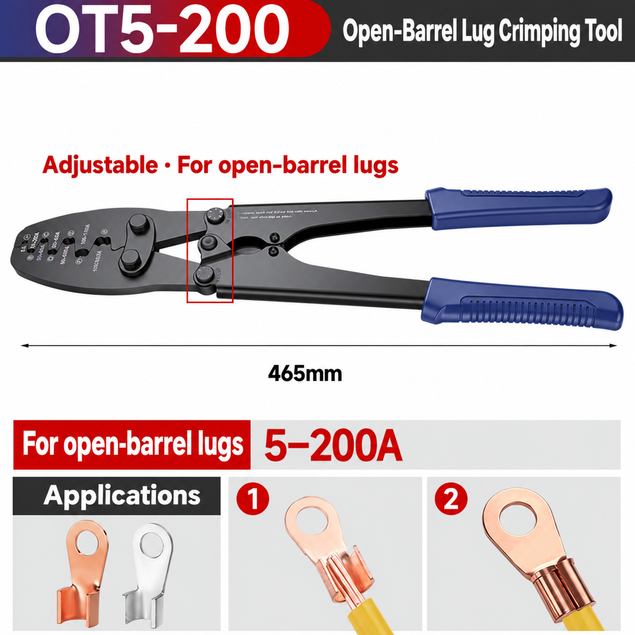 OT5-200, crimpadora manual, 5–200 A