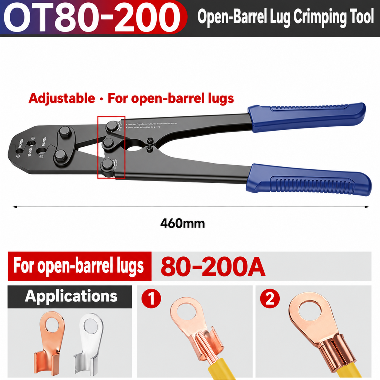 OT80-200, crimpadora manual, 80–200 A