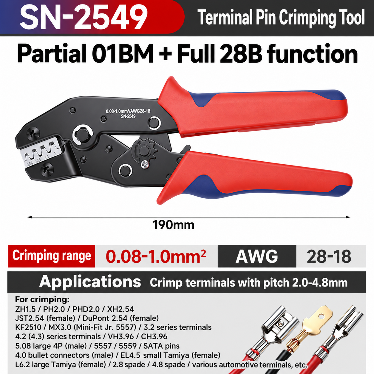 SN-2549, crimpadora manual, 0.08–1.0 mm²