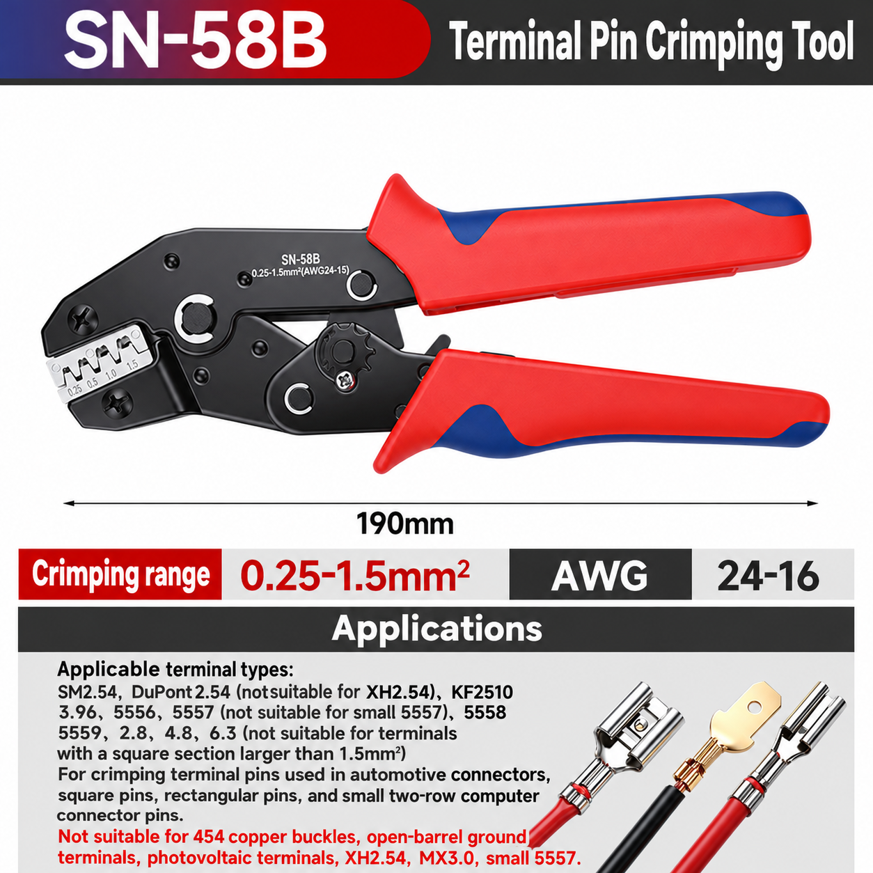 SN-58B, crimpadora manual, 0.25–1.5 mm²